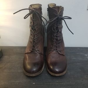 Frye Lace Up Bootie Heel Brown Double Zipper 8